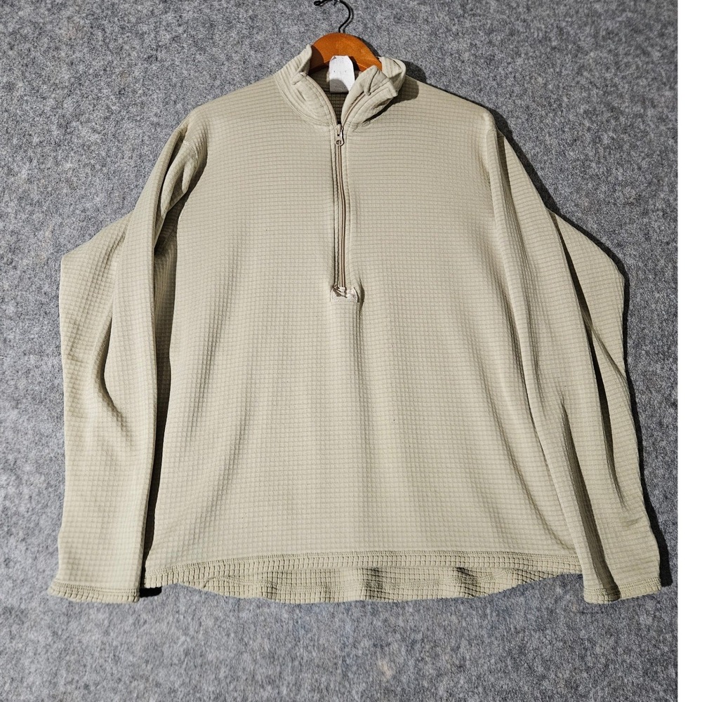 US Military Gen III Level 2 Grid Fleece Shirt Mens Large Tan Waffle Knit 1/4 Zip